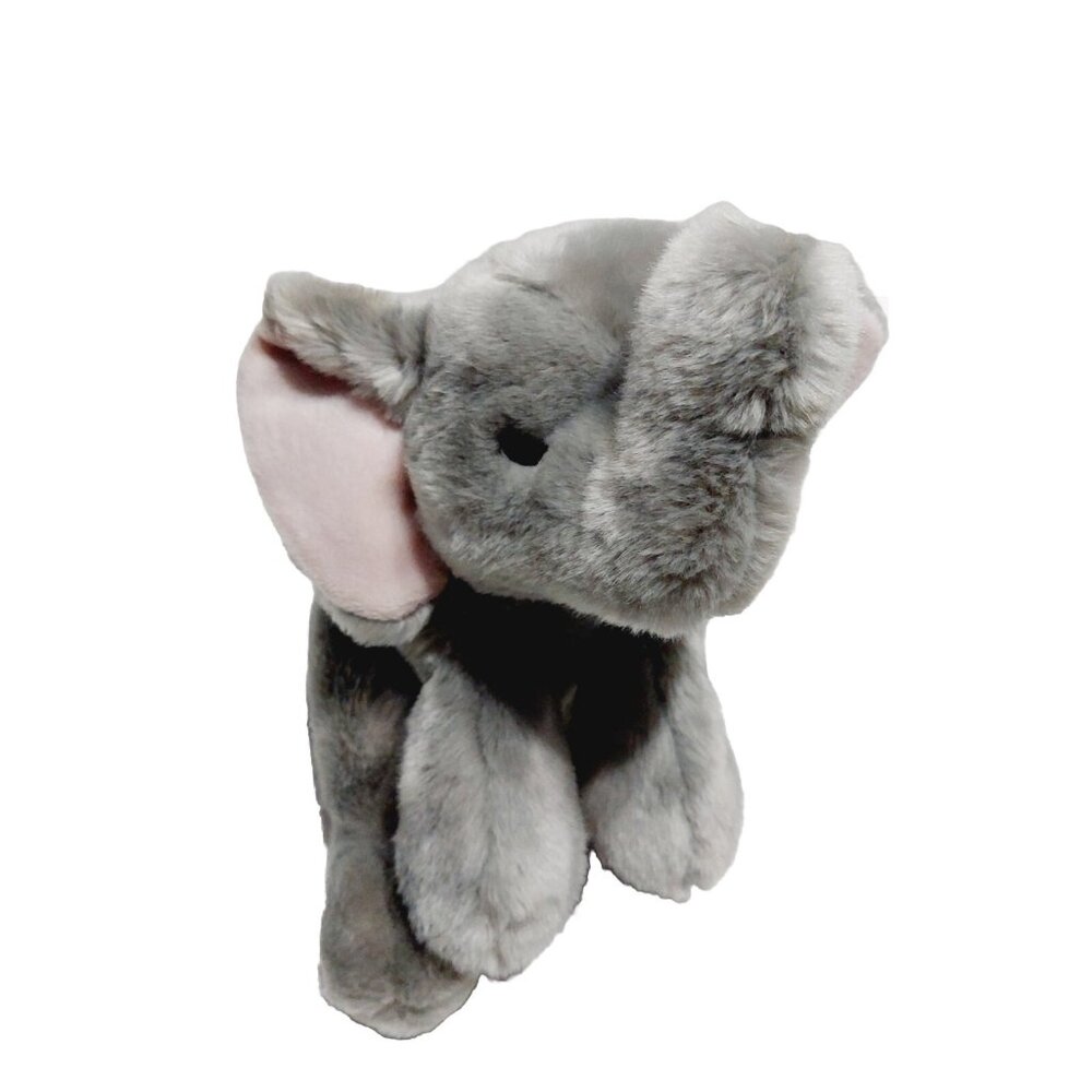 A & A Plush Baby Elephant Gray Pink Ear Beanbag Stuffed Animal 12"